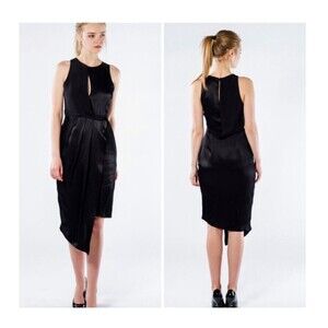 Revolve‎ Elliatt Black Ascent Asymmetrical Satin Keyhole Draped Dress Small